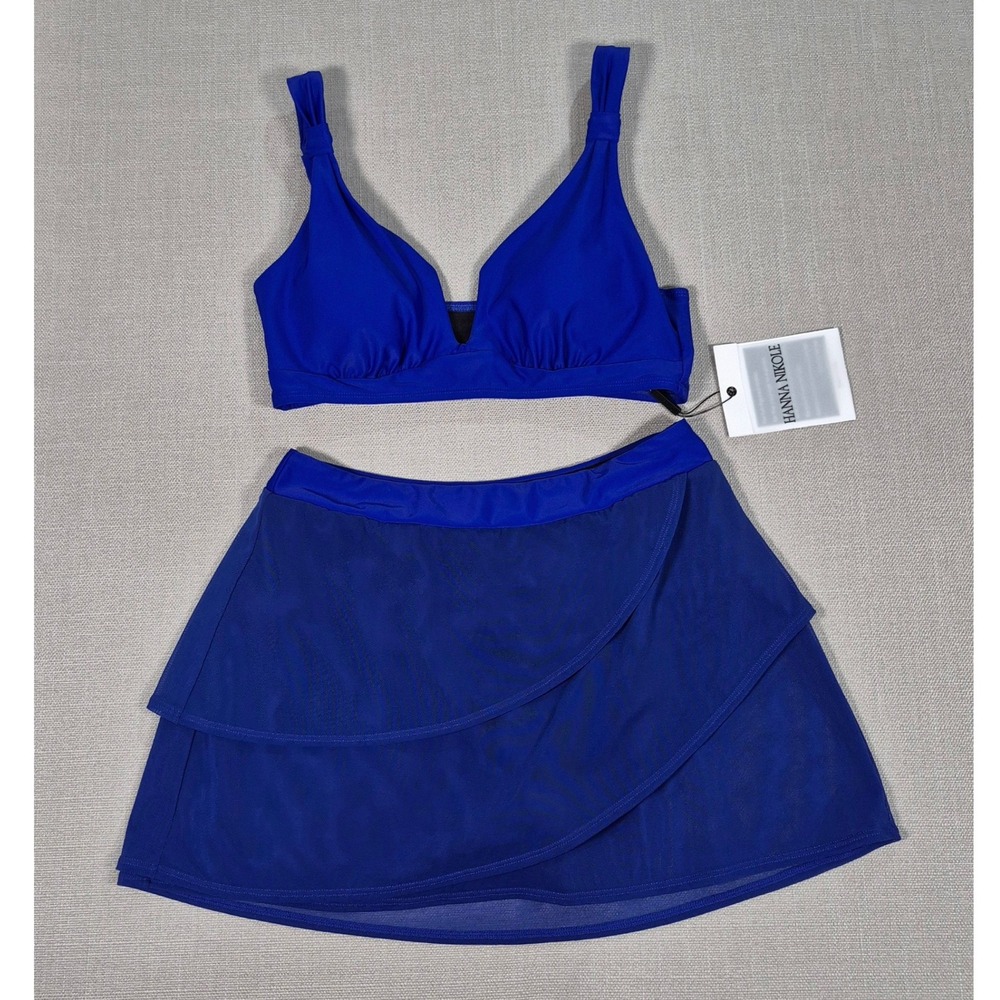 Hanna Nikole Blue Two‎ Piece Swim Skirt Set High Waisted Size M New With Tags